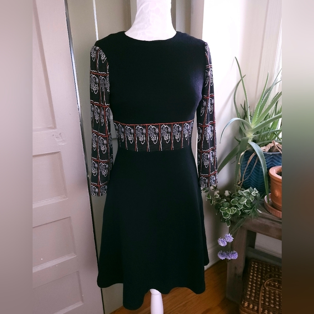 Weko Switzerland Vintage Black Red Nordic Wool A Line Midi Sweater Dress XS
